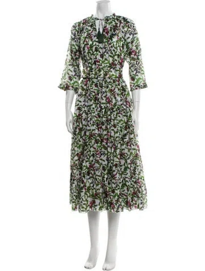 Pre-owned Samantha Sung Floral Print Midi Length Dress In Green