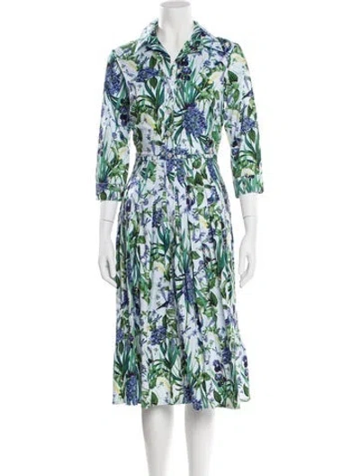Pre-owned Samantha Sung Floral Print Midi Length Dress In Green