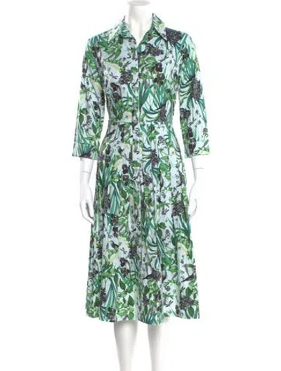 Pre-owned Samantha Sung Floral Print Midi Length Dress In Green