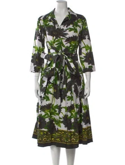 Pre-owned Samantha Sung Floral Print Midi Length Dress In Green