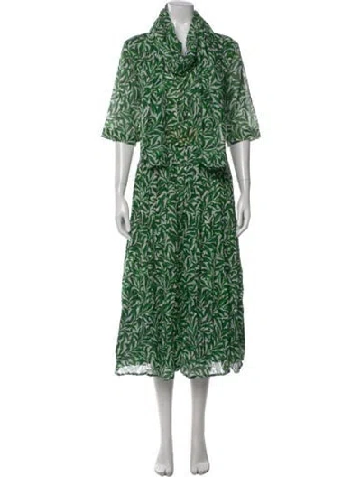Pre-owned Samantha Sung Floral Print Midi Length Dress In Green