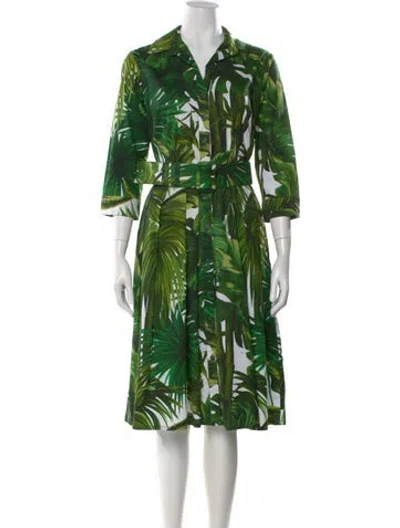 Pre-owned Samantha Sung Floral Print Midi Length Dress In Green