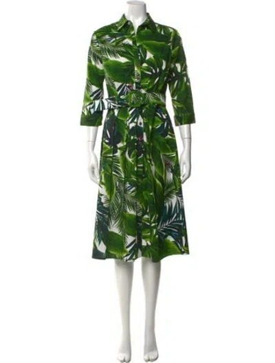 Pre-owned Samantha Sung Floral Print Midi Length Dress In Green