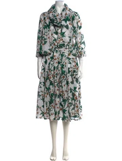 Pre-owned Samantha Sung Floral Print Midi Length Dress In Green