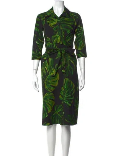 Pre-owned Samantha Sung Floral Print Midi Length Dress In Green