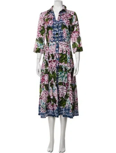 Pre-owned Samantha Sung Floral Print Midi Length Dress In Green