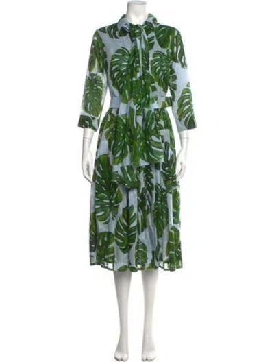Pre-owned Samantha Sung Floral Print Midi Length Dress In Green
