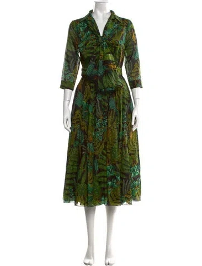 Pre-owned Samantha Sung Floral Print Midi Length Dress In Green