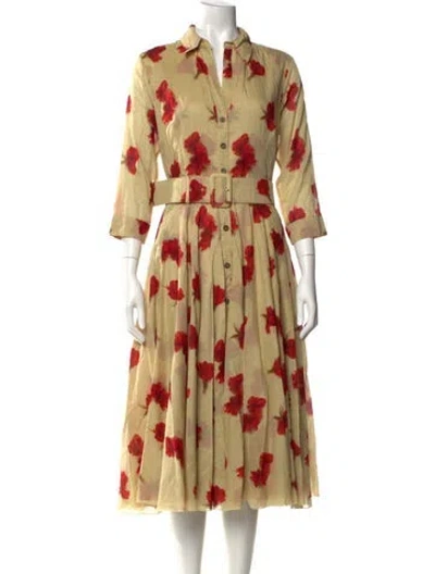Pre-owned Samantha Sung Floral Print Midi Length Dress In Neutral