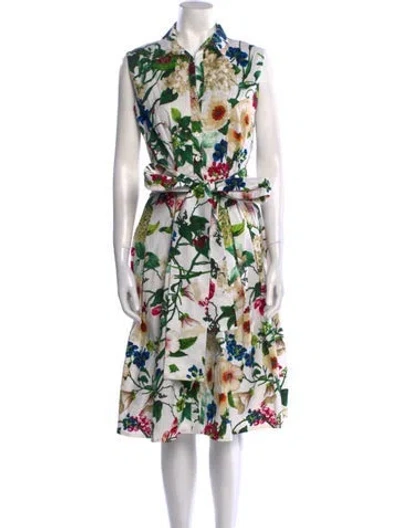 Pre-owned Samantha Sung Floral Print Midi Length Dress In Neutral