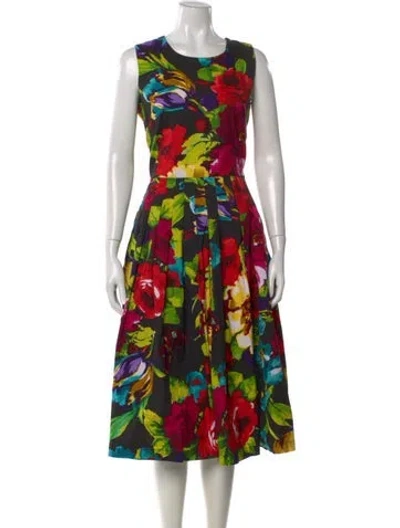 Pre-owned Samantha Sung Floral Print Midi Length Dress In Neutral