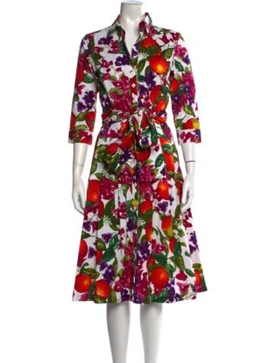 Pre-owned Samantha Sung Floral Print Midi Length Dress In Neutral