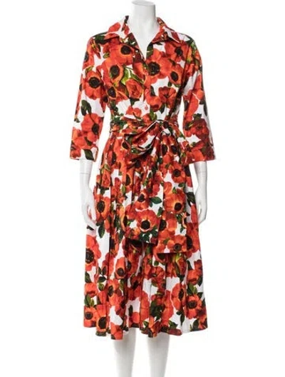 Pre-owned Samantha Sung Floral Print Midi Length Dress In Orange