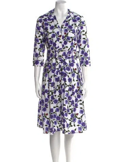Pre-owned Samantha Sung Floral Print Midi Length Dress In Purple