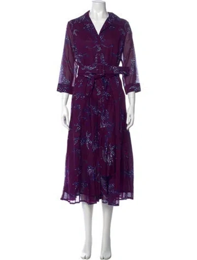 Pre-owned Samantha Sung Floral Print Midi Length Dress In Purple