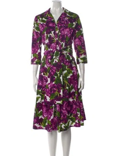 Pre-owned Samantha Sung Floral Print Midi Length Dress In Purple