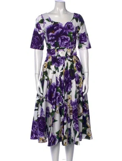 Pre-owned Samantha Sung Floral Print Midi Length Dress In Purple