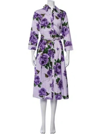 Pre-owned Samantha Sung Floral Print Midi Length Dress In Purple