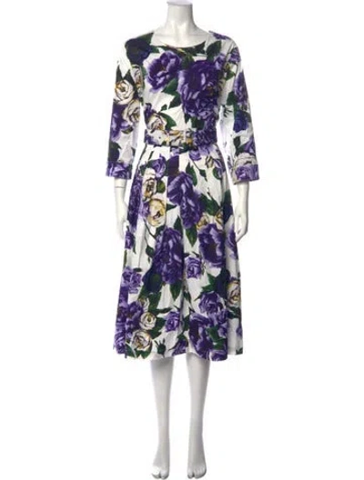Pre-owned Samantha Sung Floral Print Midi Length Dress In Purple
