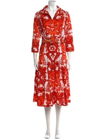 Pre-owned Samantha Sung Floral Print Midi Length Dress In Red