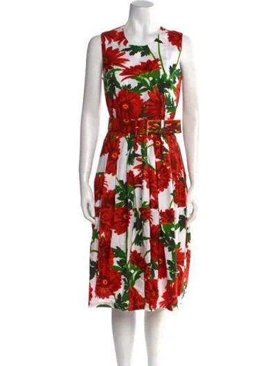 Pre-owned Samantha Sung Floral Print Midi Length Dress In Red