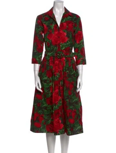 Pre-owned Samantha Sung Floral Print Midi Length Dress In Red