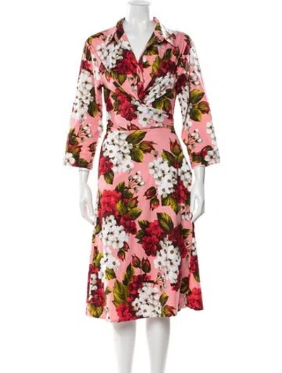 Pre-owned Samantha Sung Floral Print Midi Length Dress In Red