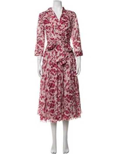 Pre-owned Samantha Sung Floral Print Midi Length Dress In Red