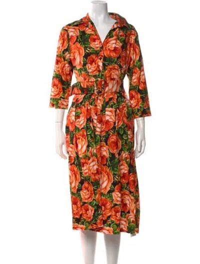 Pre-owned Samantha Sung Floral Print Midi Length Dress W/ Tags In Black