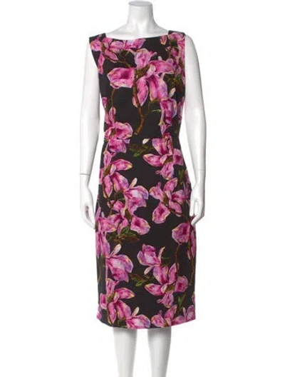 Pre-owned Samantha Sung Floral Print Midi Length Dress W/ Tags In Black