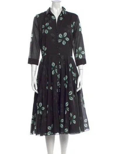 Pre-owned Samantha Sung Floral Print Midi Length Dress W/ Tags In Black