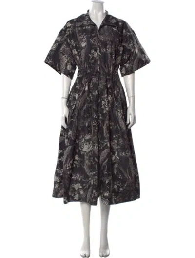 Pre-owned Samantha Sung Floral Print Midi Length Dress W/ Tags In Black