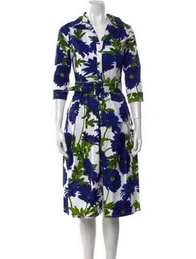 Pre-owned Samantha Sung Floral Print Midi Length Dress W/ Tags In Blue