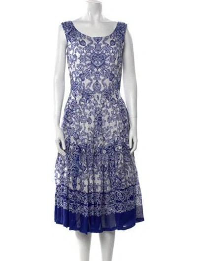 Pre-owned Samantha Sung Floral Print Midi Length Dress W/ Tags In Blue