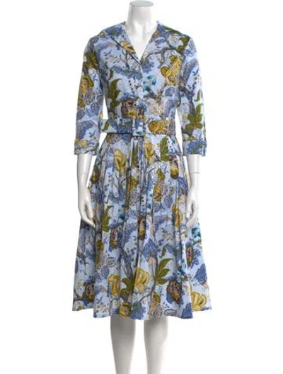 Pre-owned Samantha Sung Floral Print Midi Length Dress W/ Tags In Blue