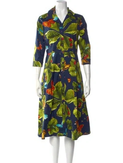 Pre-owned Samantha Sung Floral Print Midi Length Dress W/ Tags In Blue
