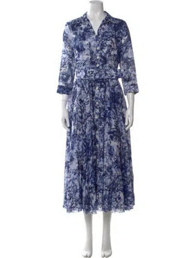 Pre-owned Samantha Sung Floral Print Midi Length Dress W/ Tags In Blue