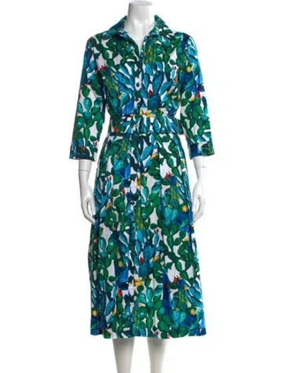 Pre-owned Samantha Sung Floral Print Midi Length Dress W/ Tags In Blue