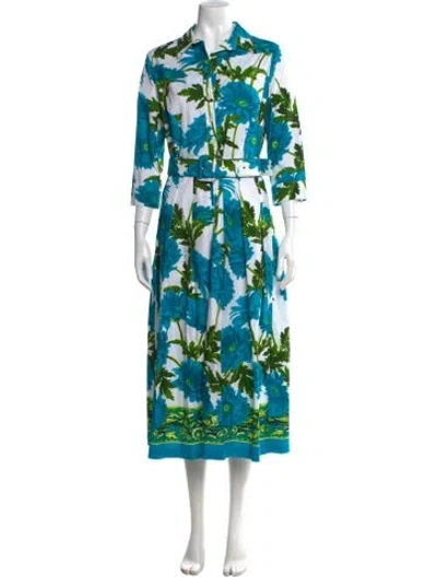 Pre-owned Samantha Sung Floral Print Midi Length Dress W/ Tags In Blue