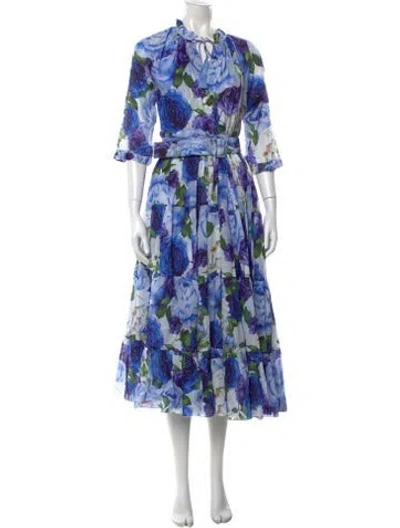 Pre-owned Samantha Sung Floral Print Midi Length Dress W/ Tags In Blue