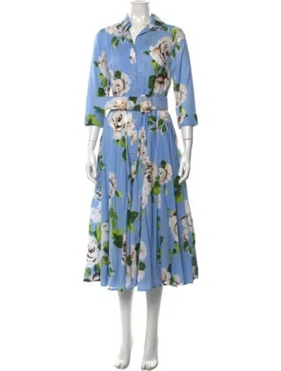 Pre-owned Samantha Sung Floral Print Midi Length Dress W/ Tags In Blue