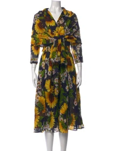 Pre-owned Samantha Sung Floral Print Midi Length Dress W/ Tags In Blue
