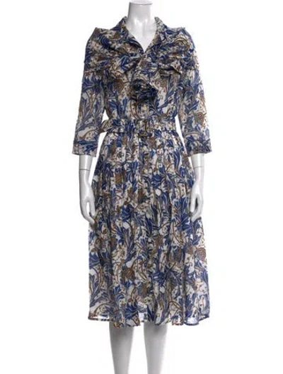 Pre-owned Samantha Sung Floral Print Midi Length Dress W/ Tags In Blue