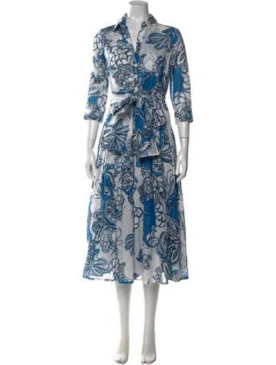 Pre-owned Samantha Sung Floral Print Midi Length Dress W/ Tags In Blue