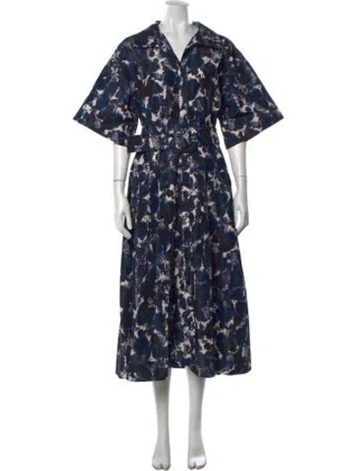 Pre-owned Samantha Sung Floral Print Midi Length Dress W/ Tags In Blue