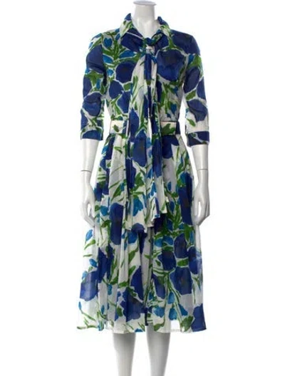 Pre-owned Samantha Sung Floral Print Midi Length Dress W/ Tags In Blue