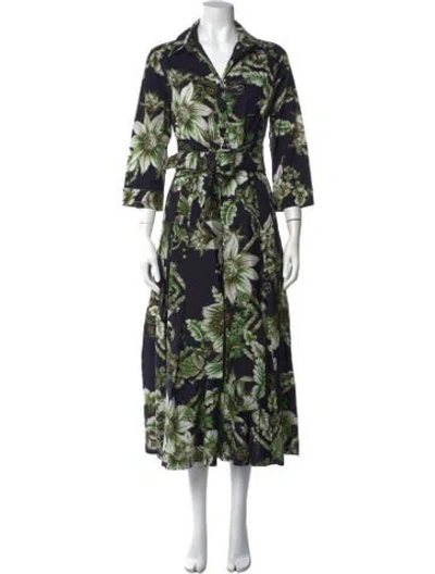 Pre-owned Samantha Sung Floral Print Midi Length Dress W/ Tags In Blue/green