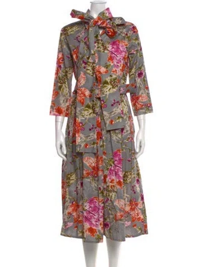 Pre-owned Samantha Sung Floral Print Midi Length Dress W/ Tags In Gray