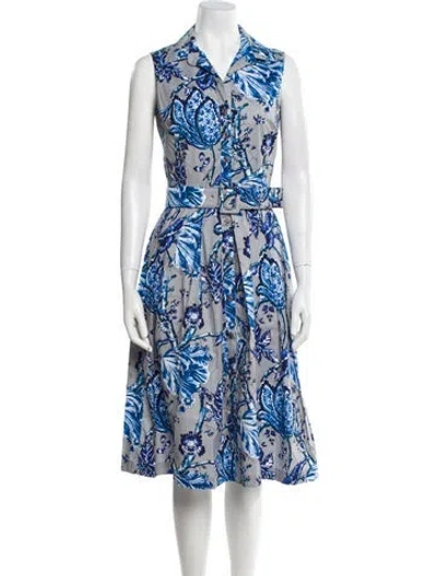 Pre-owned Samantha Sung Floral Print Midi Length Dress W/ Tags In Gray