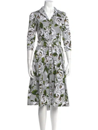 Pre-owned Samantha Sung Floral Print Midi Length Dress W/ Tags In Gray